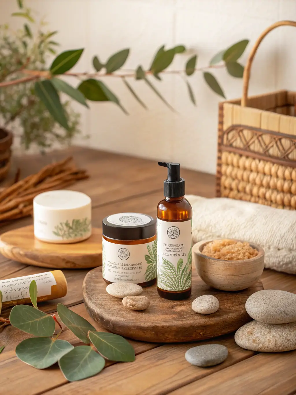A collection of premium, natural skincare products displayed elegantly, highlighting the quality and trustworthiness of the brands featured on BodyBreathe.