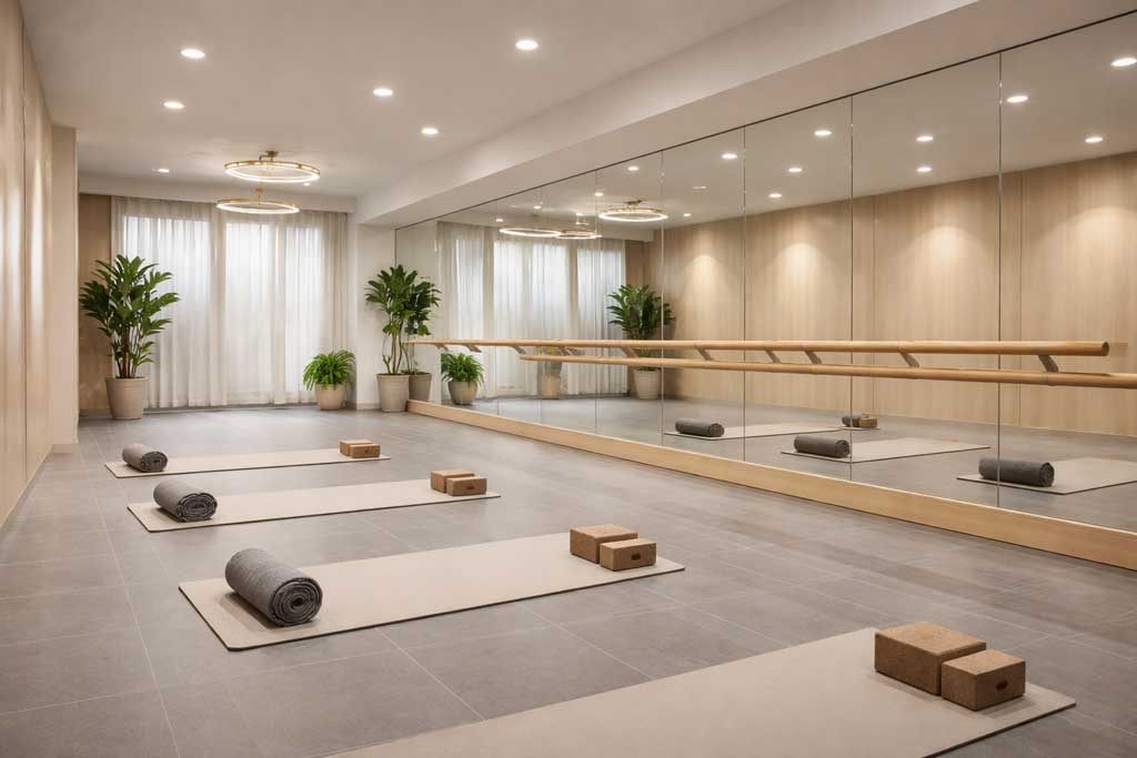 vinyl floor tiles in a yoga studio